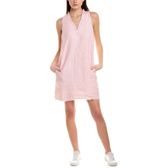 Tommy Bahama Mini Cabana Pink Striped Linen Fringe Shift Dress | Women's S/P - Picture 2 of 15